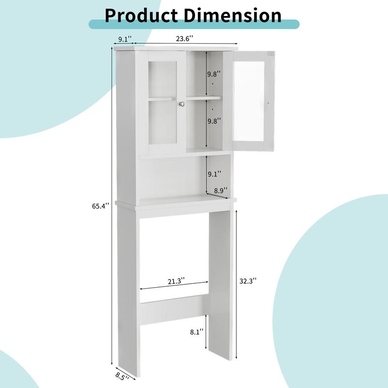 ANNWS Over Toilet Storage Cabinet, Bathroom Shelf Organizer Over Toilet, Box Decorative Washing Machine, Space Saver with Adjustable Racks, White