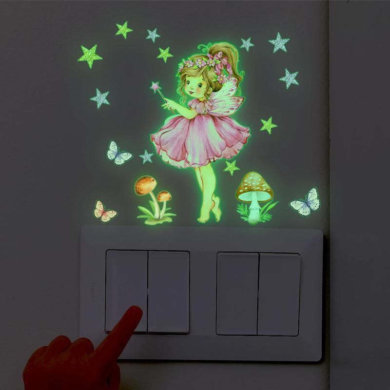 Fairy & Butterfly Pattern Luminous Switch Sticker, Glow in The Dark Wall Decal, Decorative Sticker for Home Bedroom Living Room