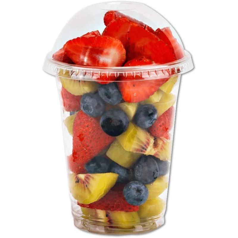 12 oz Clear Plastic Cups with Dome Lids No Hole - (30 Sets) PET Disposable Dessert Cups, Parfait cups for Ice Cream, Iced Cold Coffee Drinks, Cupcake. Fruit Cups for bday Party with Nice Sealing