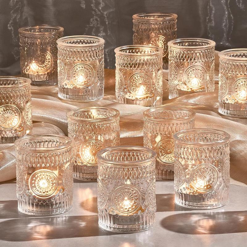 30 Pack Clear Glass Votive Candle Holders, Vintage Candle Holder Bulk, Tealight Candle Holders for Table Center Counts, Home, Bridal Shower, Birthday, Christmas, Thanksgiving Party Table Decor