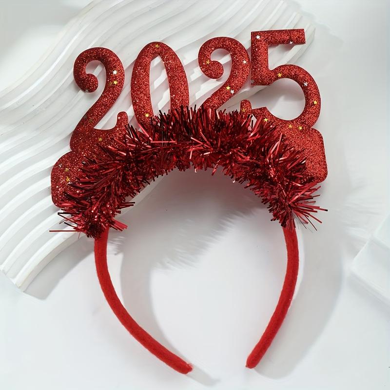 Elegant 2025 New Year's Headbands Set of 4 - Resin Christmas Party Hat Decorations, Color Matching Dress Up Hair Accessories for Holiday Celebrations