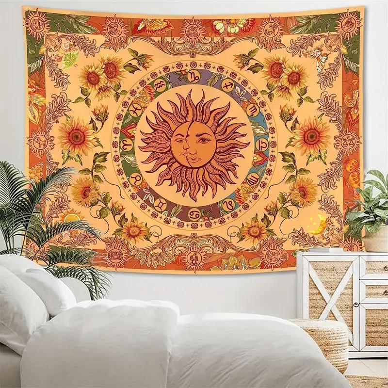 Sun & Moon Pattern Tapestry, 1 Count Boho Style Wall Hanging Tapestry, Wall Art Decor for Home Living Room Bedroom Dormitory