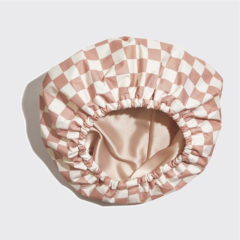 Kitsch Satin Lined Luxury High Waterproof Shower Cap - Checker with Adjustable Back Wire Closure