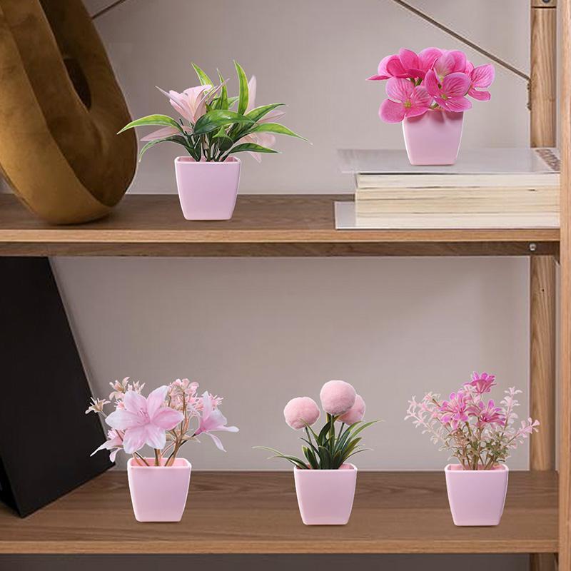 Artificial Potted Plant, 5pcs set Mini Simulated Faux Decorative Plant with Flower Pot, Home Decor Supplies for Living Room, Bedroom, Office Desk, Bookshelf and Windowsill