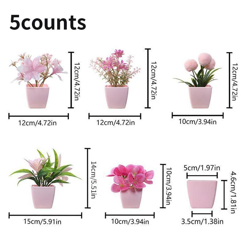 Artificial Potted Plant, 5pcs set Mini Simulated Faux Decorative Plant with Flower Pot, Home Decor Supplies for Living Room, Bedroom, Office Desk, Bookshelf and Windowsill