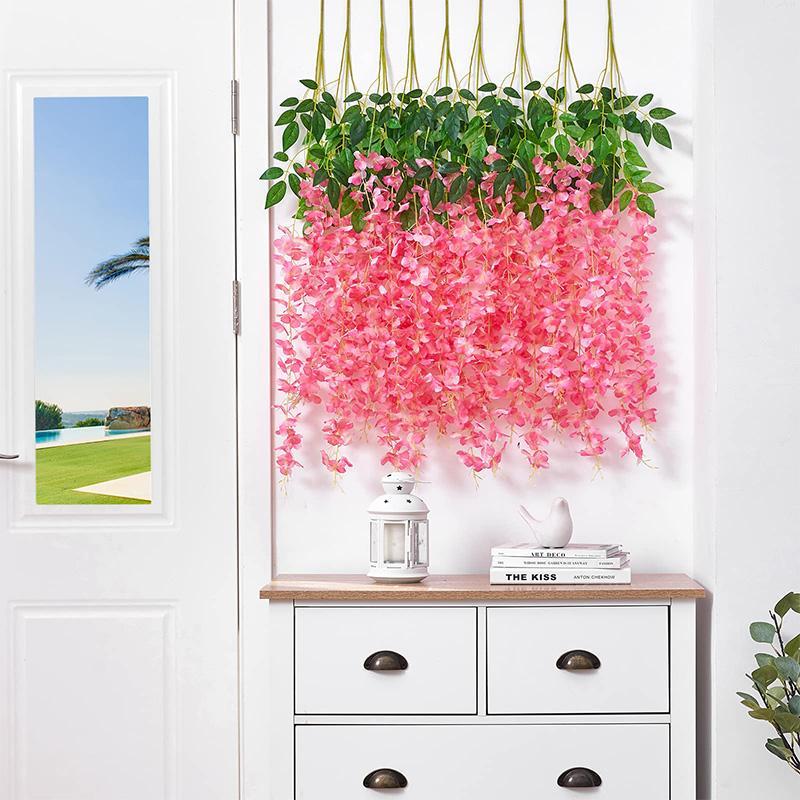 Artificial Flower Hanging Garland, 12pcs set Fake Flower Hanging Vine Garland, Fake Flower for Wedding Party Home Decor