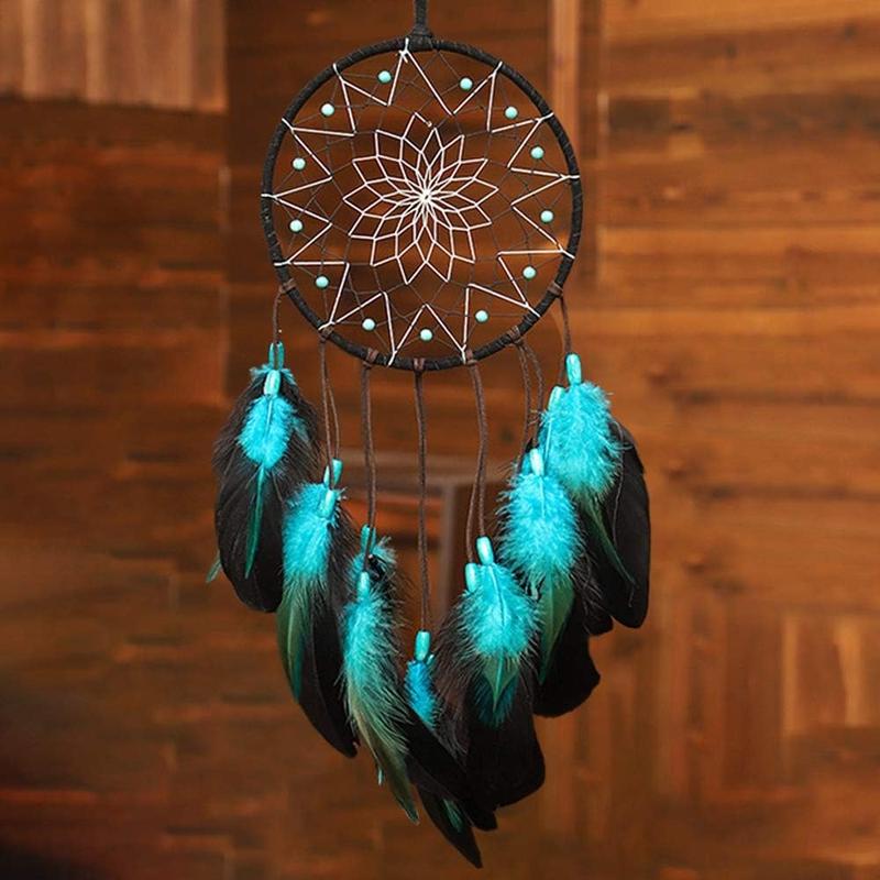 Blue Dream Catchers Handmade, Boho Traditional Circular Net for Wall Hanging Decor, Bedroom, Home Decoration, Art Ornament Craft Gift