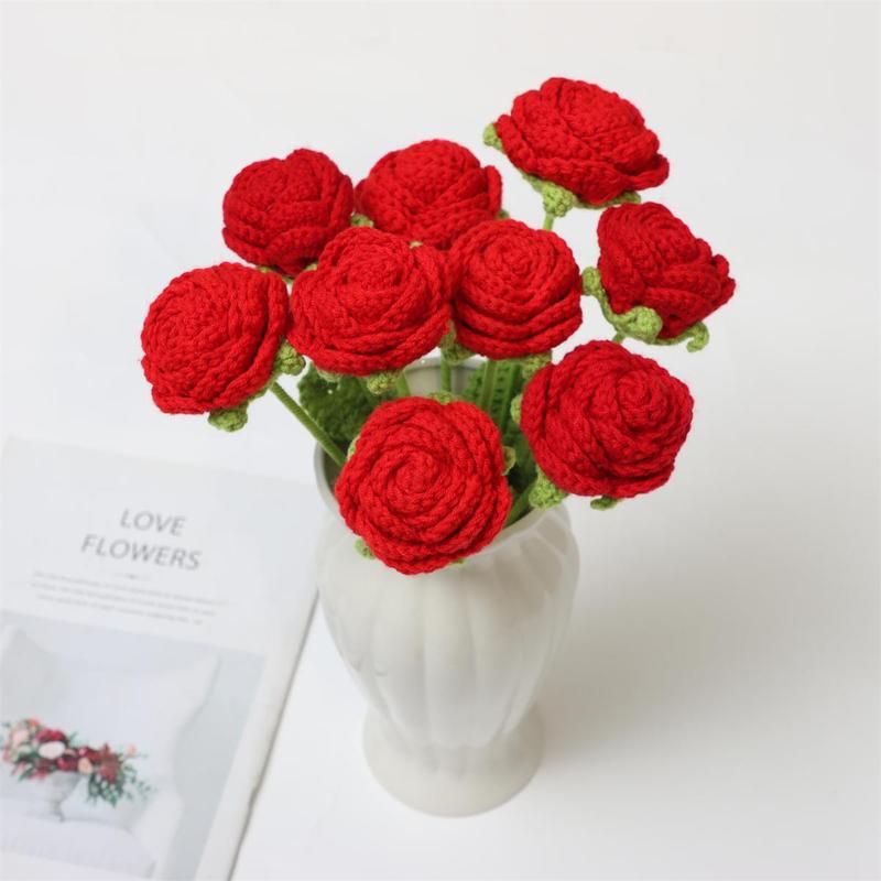 Crochet Roses for Valentine's Day Flower Arrangement, 9 Counts Creative DIY Faux Roses for Room Decor, Wedding, Party & Home Decor, Perfect Gifts for Boyfriend & Girlfriend