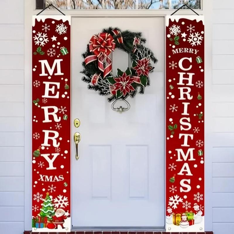 Christmas Themed Door Banner, 1 Pair Merry Christmas Door Hanging Banner, Festive & Party Supplies for Home & Garden Decoration