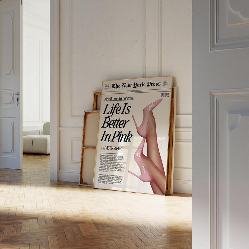 Retro Vintage Baby Pink News Wall Art Print Poster Aesthetic Decor Bedroom Apartment Trendy News Headline Unique Prints - No Frame