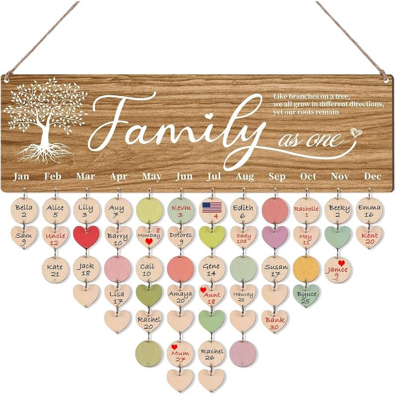 Gifts for Mom Grandma, Family Gifts, Family Birthday Calendar Wall Hanging Decor, Family Tree Birthday Reminder Board with 100 Tags, Mothers Day Gifts Birthday Christmas Gifts from Daughter