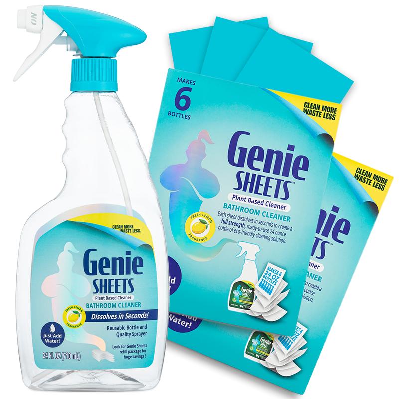 Genie Sheets Bathroom Cleaner | 1 Bottle with Foaming Sprayer + Concentrate Makes 12 24oz Refills | Professional-Strength | Just Add Water | Sustainable EcoFriendly Plant-Based | Household Cleaning