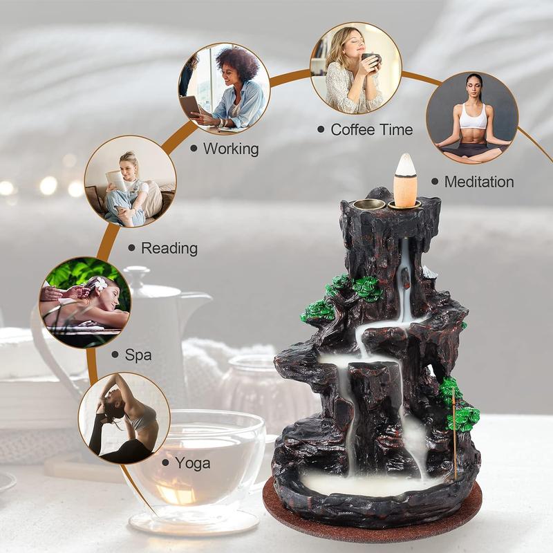 Incense Burner, Backflow Holder Waterfall 2 Sides, with 120 Cones, 30 Sticks Aroma Fragrance Scented Scent