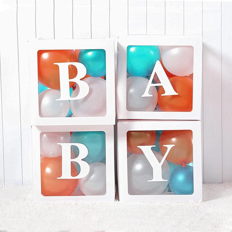 Boxes with Letters for  Shower,Clear  Shower Decorations Block Boxes for Gender Reveal,Transparent Balloon Box Backdrop for  Shower & Birthday Party,4PCS