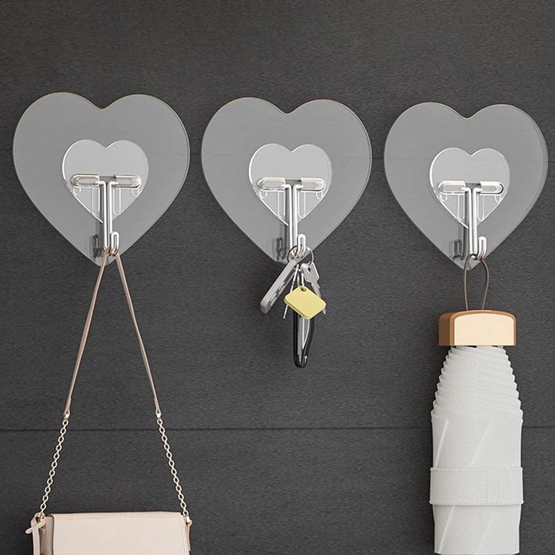 Heart Shaped Adhesive Hook, 10pcs Lovely Wall Mounted Hook, Waterproof Self Adhesive Sticky Hook for Kitchen Home Dormitory Door