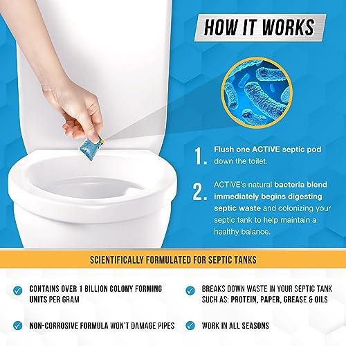 Septic Tank System Treatment Pods - 12 Dissolving Packets | Enzyme-Producing Live Bacteria Solution | 1 Year Supply Professional Eco-Friendly Maintenance | Prevent Clogs, Odor & Backups | Made in USA