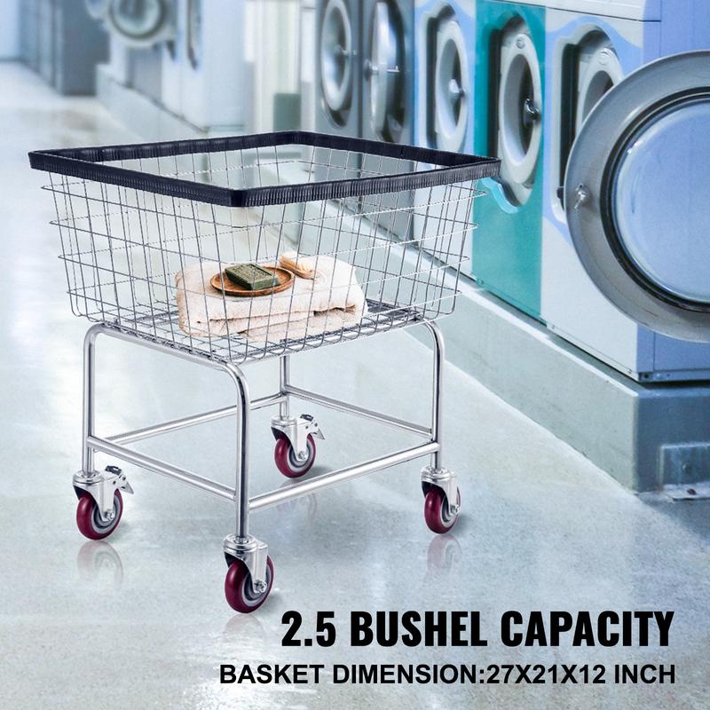 VEVOR Wire Laundry Cart, 2.5 Bushel Wire Laundry Basket with Wheels, 21\'\'x27\'\'x27.5\'\' Commercial Wire Laundry Basket Cart, Steel Frame with Chrome Finish, 4inch Casters, Wire Basket Cart For Lau Organiser