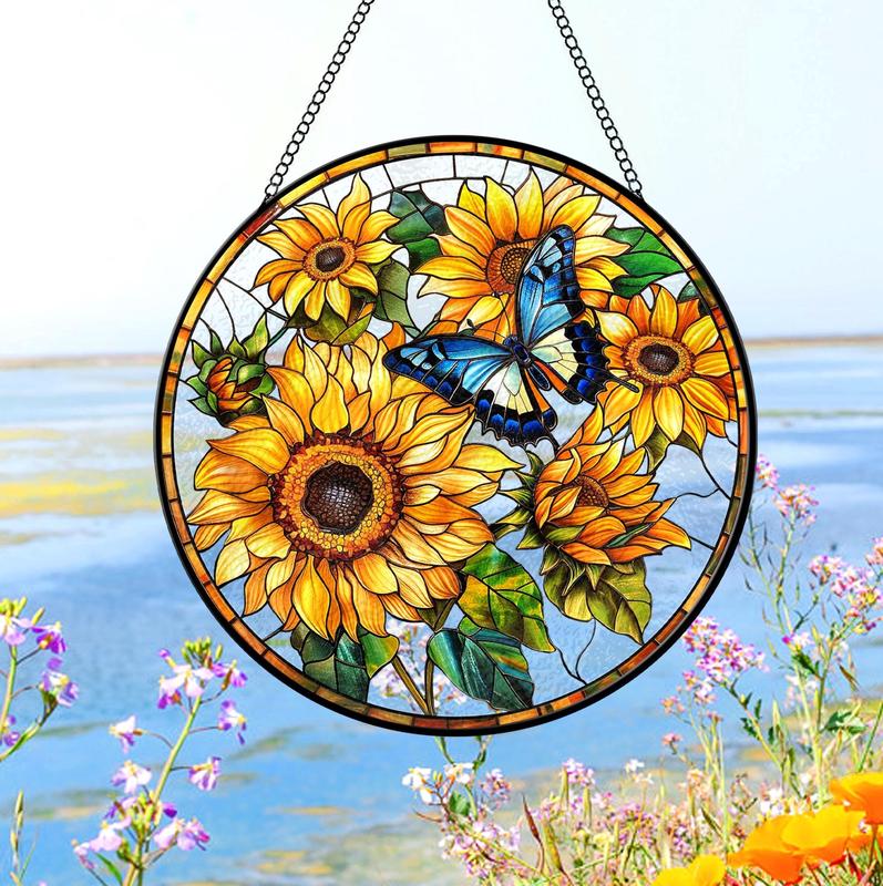 Sunflower Glass Suncatcher, Flower Glass Art, Sunflower Decor, Mom Christmas Gift, Gift For Grandma, Floral Mom Gift, Home Decor