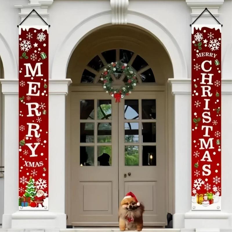 Christmas Themed Door Banner, 1 Pair Merry Christmas Door Hanging Banner, Festive & Party Supplies for Home & Garden Decoration