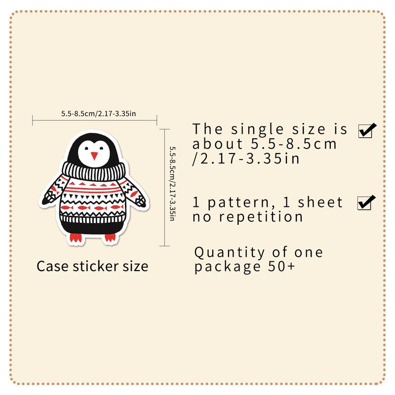 Winter Themed Sticker, 50pcs Cute Cartoon Pattern Decorative Sticker, DIY Stickers for Laptop, Phone Case