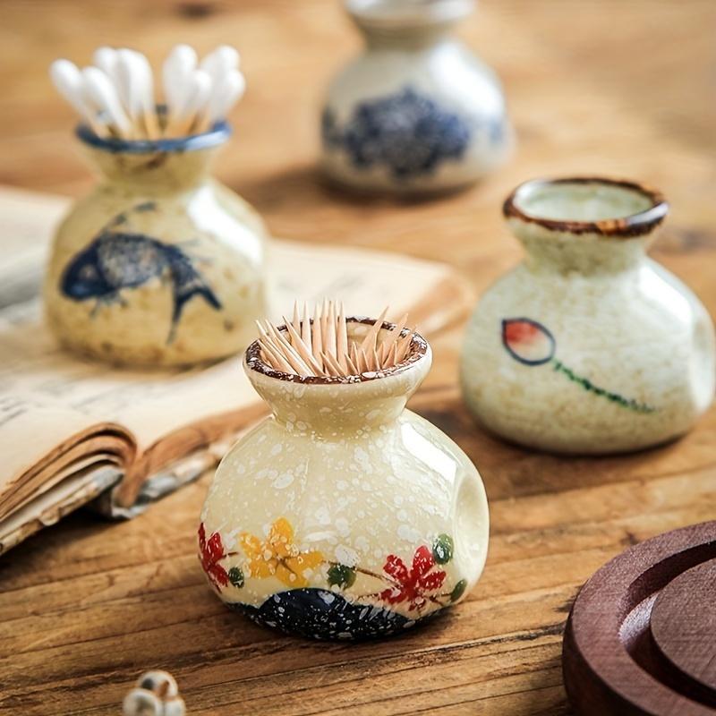 Ceramic Toothpick Holder without Wooden Tray, 1 Count Vintage Toothpick Storage Jar, Creative Toothpick Holder for Home Kitchen Restaurant