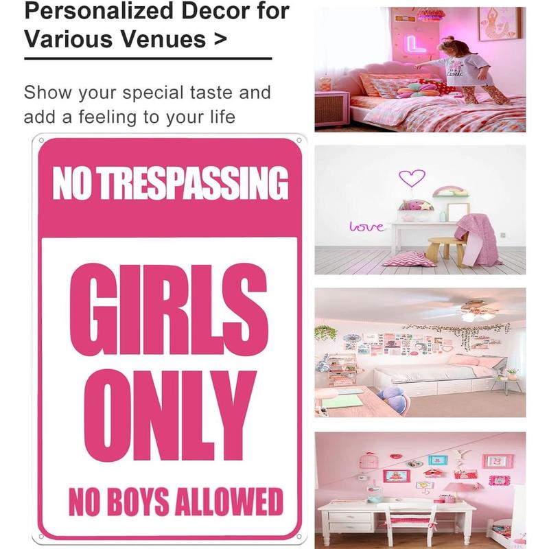 Funny Girls Only Sign No Trespassing No Boys Allowed Tin Sign for Girls Cave Room Bedroom Dorm Wall Decor 8 X 12 Inch (3010)