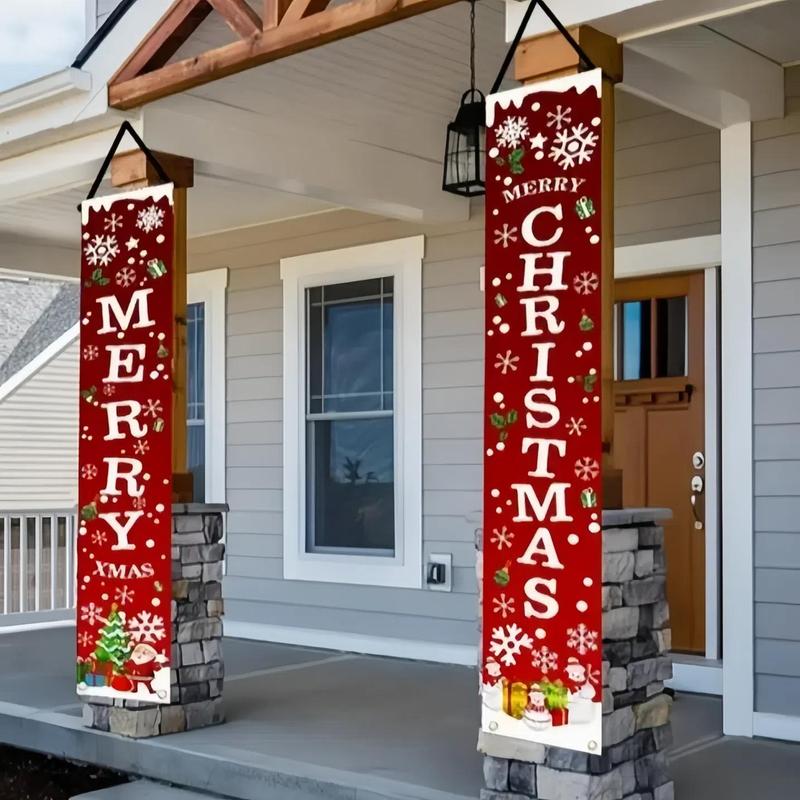 Christmas Themed Door Banner, 1 Pair Merry Christmas Door Hanging Banner, Festive & Party Supplies for Home & Garden Decoration