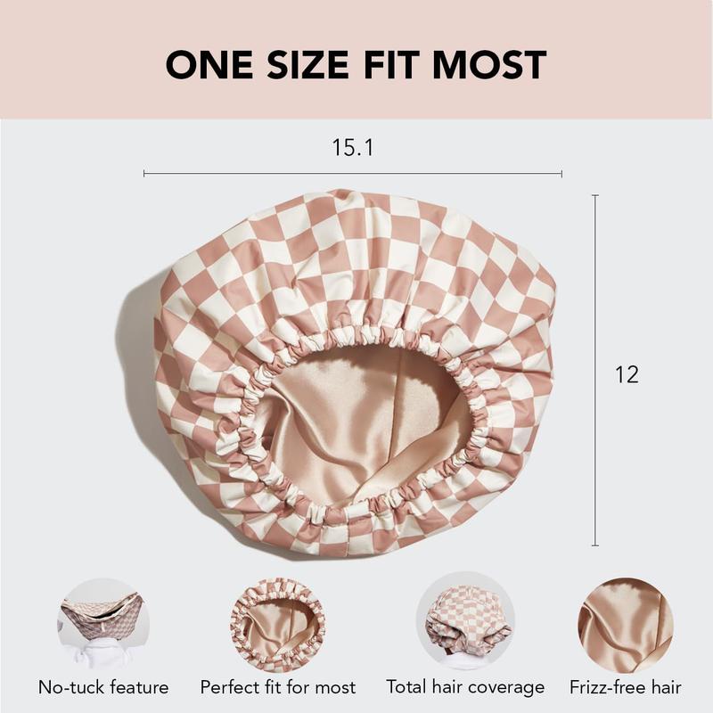 Kitsch Satin Lined Luxury High Waterproof Shower Cap - Checker with Adjustable Back Wire Closure