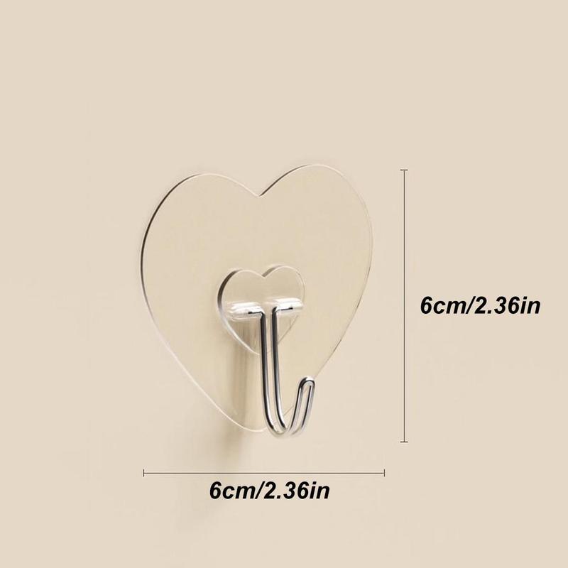 Heart Shaped Adhesive Hook, 10pcs Lovely Wall Mounted Hook, Waterproof Self Adhesive Sticky Hook for Kitchen Home Dormitory Door