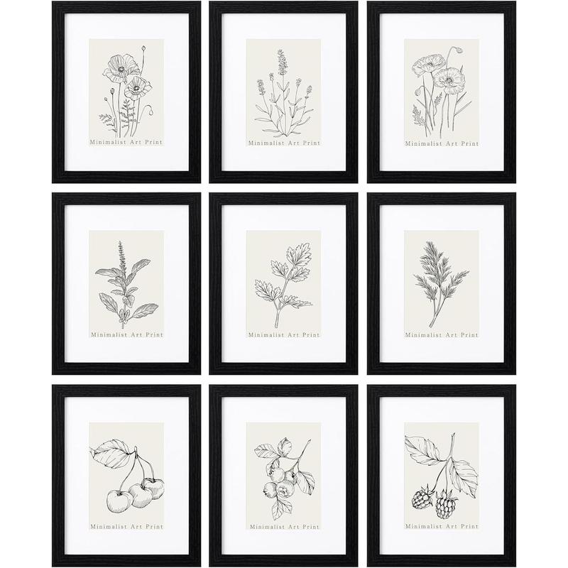 8x10 Picture Frames Set of 9 Classic Gallery Wall Frame Set, Displays 5x7 with Mat or 8x10 No Mat, Picture Frames Collage Wall Decor, Black Frames for Home Decor