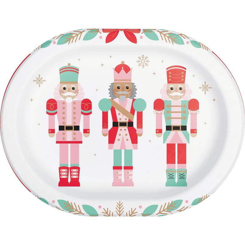 Multi-Color Nutcracker Oval Disposable Paper Plates, 12 in, 8 Count, by Holiday Time