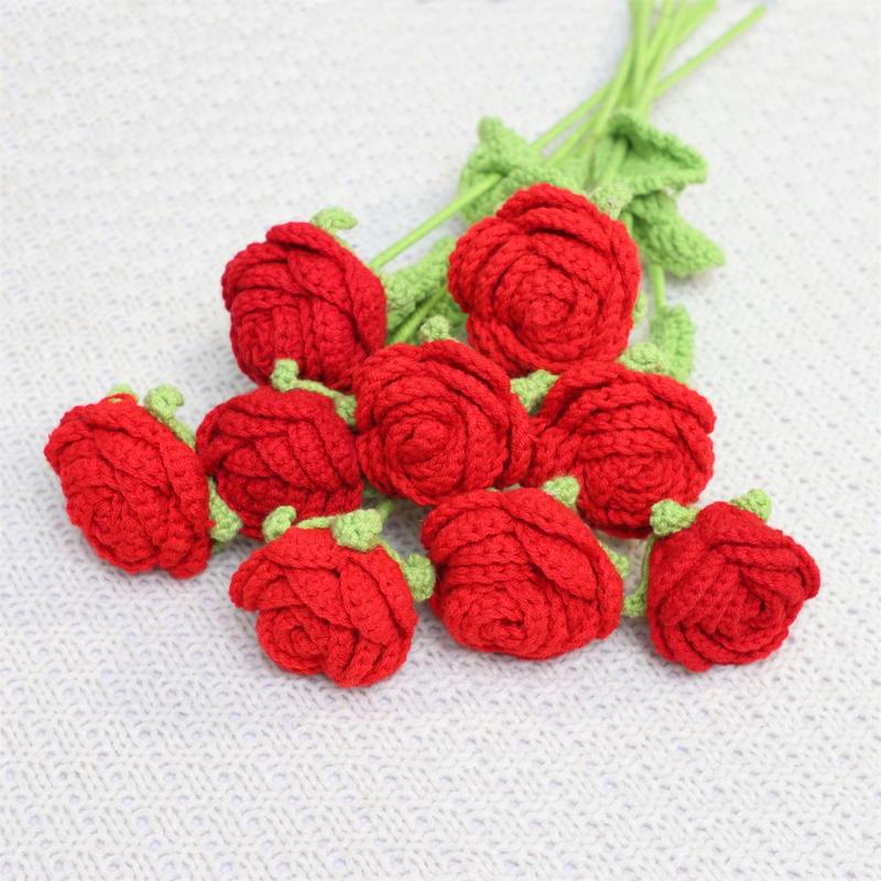 Crochet Roses for Valentine's Day Flower Arrangement, 9 Counts Creative DIY Faux Roses for Room Decor, Wedding, Party & Home Decor, Perfect Gifts for Boyfriend & Girlfriend