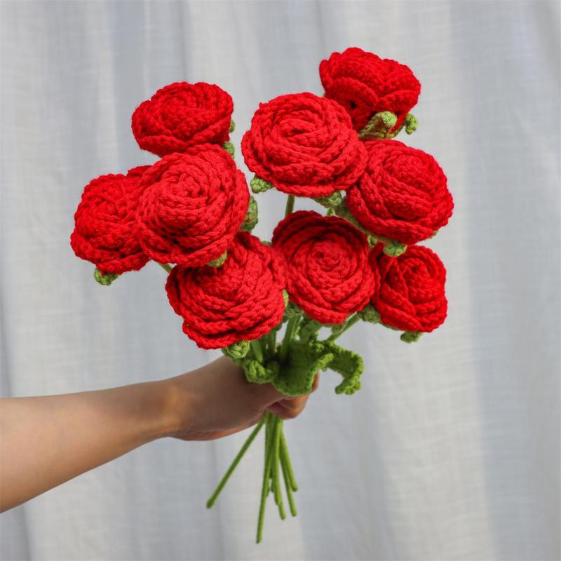 Crochet Roses for Valentine's Day Flower Arrangement, 9 Counts Creative DIY Faux Roses for Room Decor, Wedding, Party & Home Decor, Perfect Gifts for Boyfriend & Girlfriend