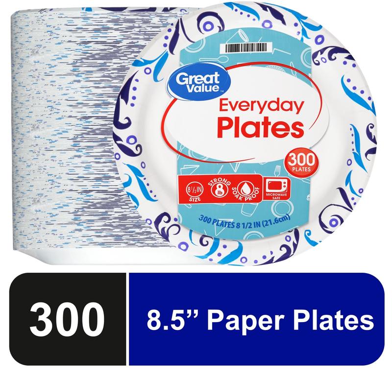 Great Value Everyday Disposable Paper Plates, 8.5