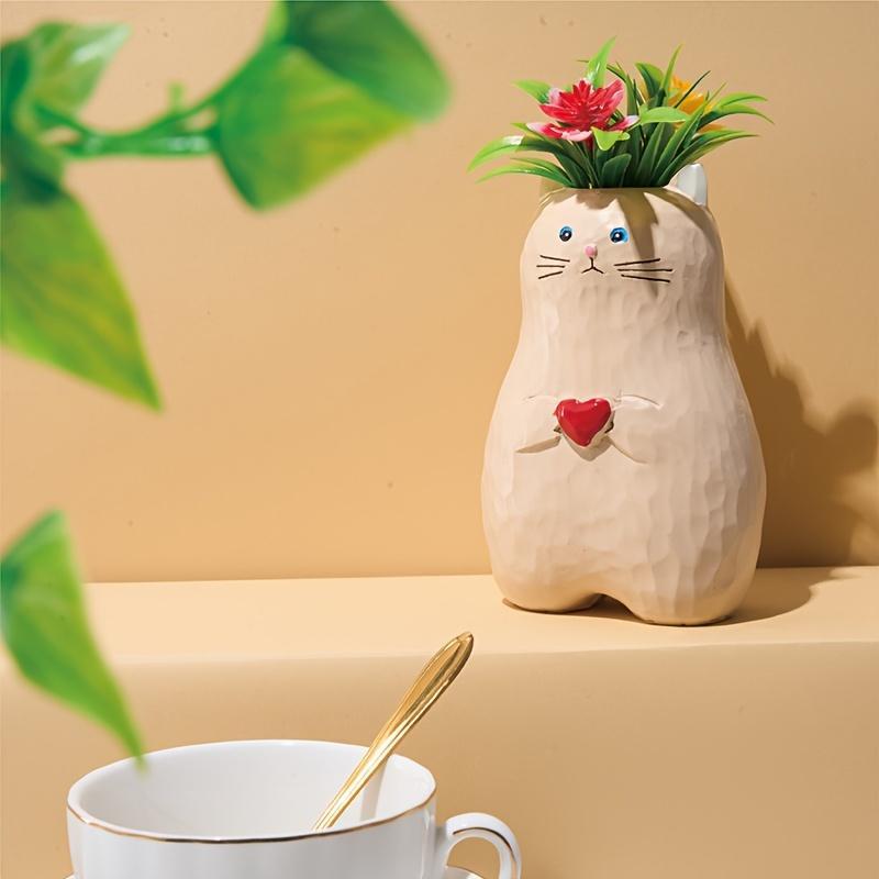 Cute Cat Design Resin Vase, Creative Flower Vase without Flower, Decorative Vase for Home Office Garden, Desktop Decoration