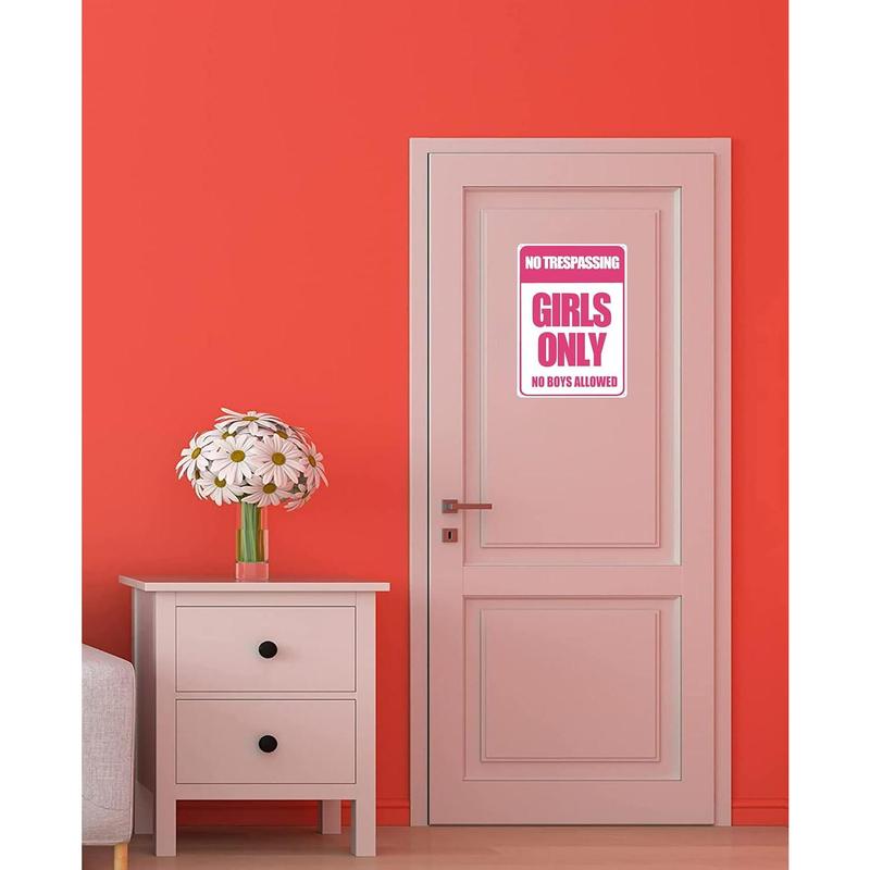 Funny Girls Only Sign No Trespassing No Boys Allowed Tin Sign for Girls Cave Room Bedroom Dorm Wall Decor 8 X 12 Inch (3010)