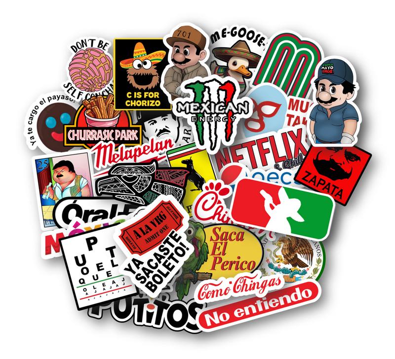 30-Pc Mexican-Themed Parody Sticker Pack Designs! Durable Vinyl, All-Season, Perfect for Hard Hats, Toolboxes, Tumblers & More! Decor Decorative