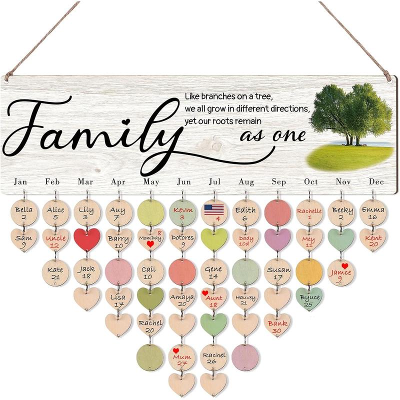 Gifts for Mom Grandma, Family Gifts, Family Birthday Calendar Wall Hanging Decor, Family Tree Birthday Reminder Board with 100 Tags, Mothers Day Gifts Birthday Christmas Gifts from Daughter