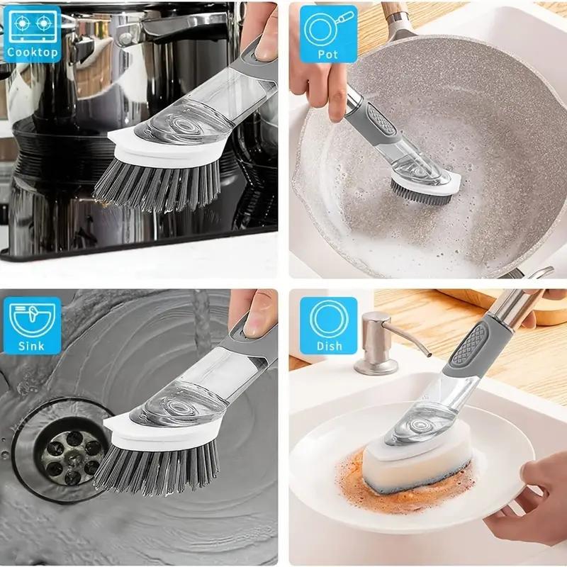 Soap Dispensing Dish Brush Set, 1 Box Deep Cleaning Scrub, Decontamination Multifunctional Cleaning Tool for Dish Pot Pan Sink Kitchen