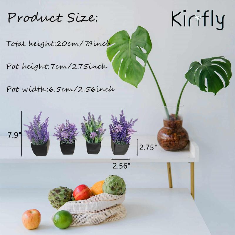 Artificial Potted Plant, 4pcs set Faux Lavender Plants, Decorative Plants for Home & Office Table, Home Decor Supplies