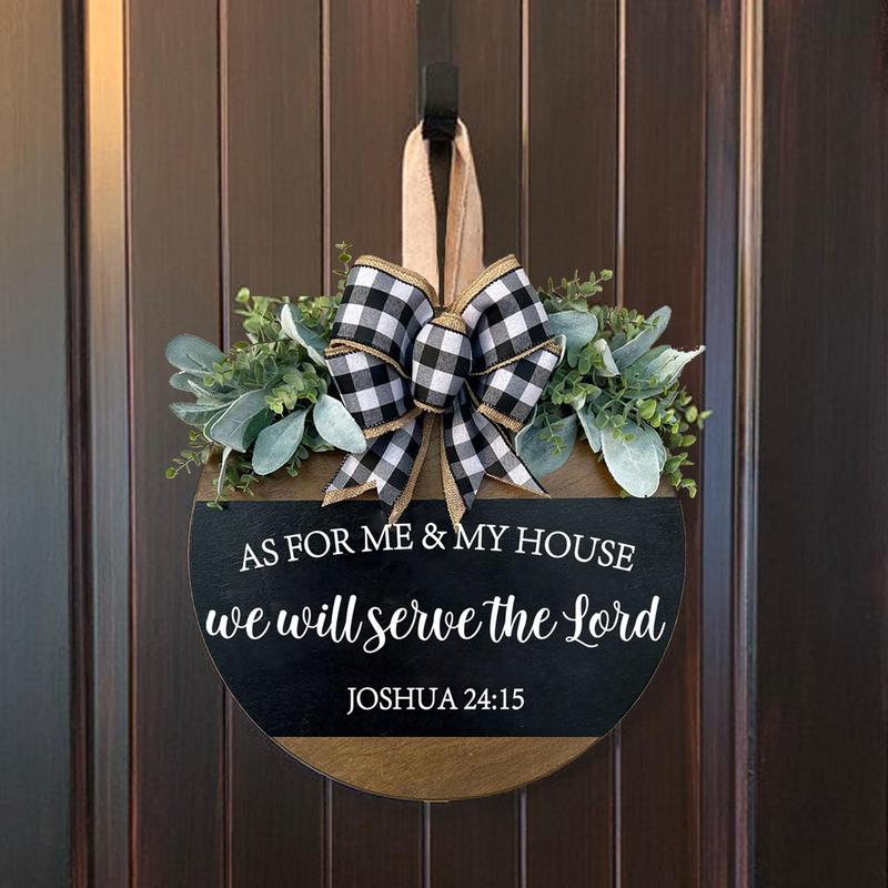 Wooden Letter Pattern Hanging Plaque, As for Me and My House We Will Serve The Lord Round Door Hanging Sign, Home Decor for Front Door