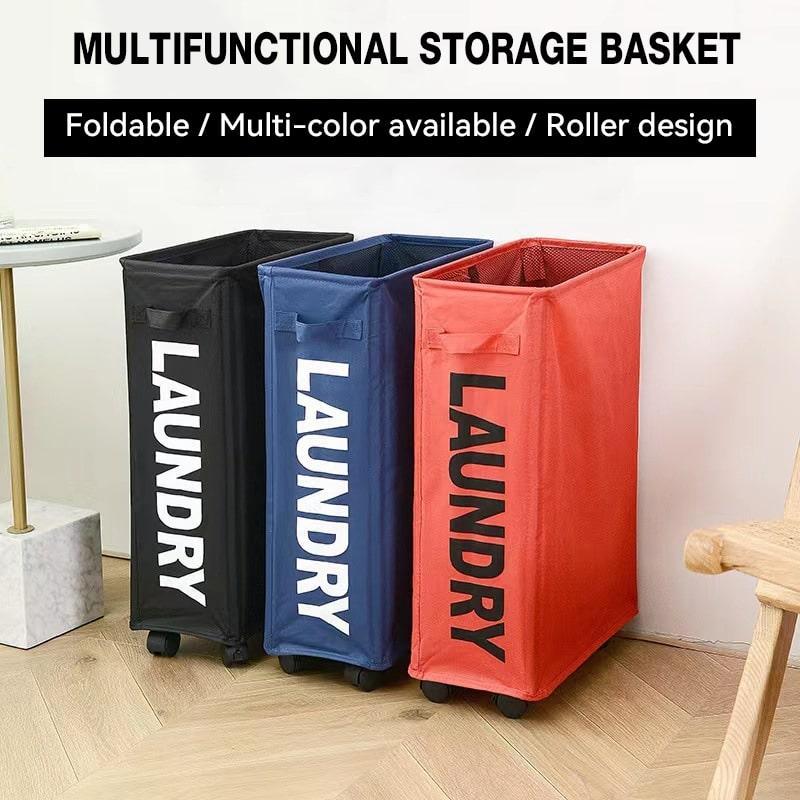 Collapsible Laundry Basket with Wheels, 2 Counts set Waterproof Large Capacity Clothes Storage Basket with Handle, Home Organizer for Bathroom, Bedroom, Living Room