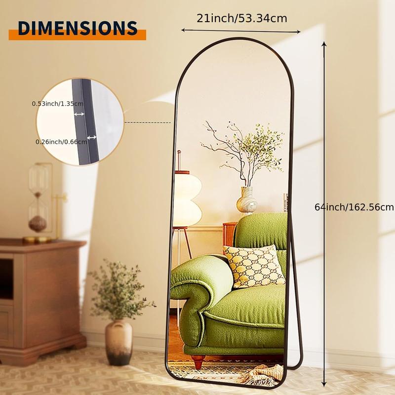 Full Length Floor Mount Mirror-Aluminum Alloy Frame-Arch Mirror Full Length HD-Full Body Mirror-for Bedroom or Living Room