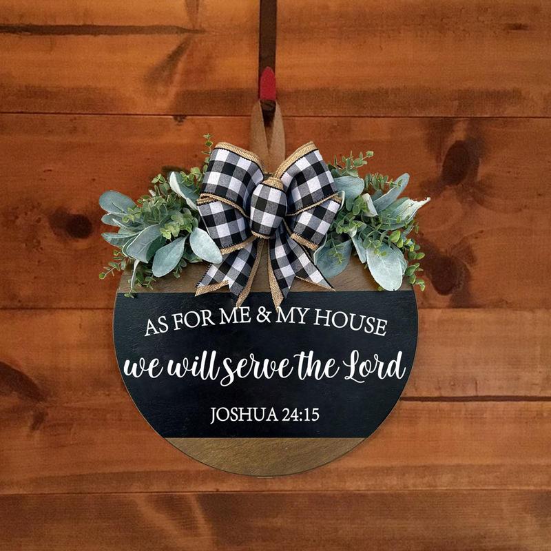 Wooden Letter Pattern Hanging Plaque, As for Me and My House We Will Serve The Lord Round Door Hanging Sign, Home Decor for Front Door