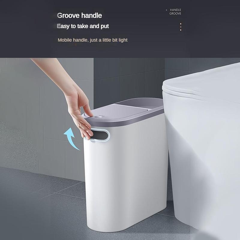 Bathroom Trash Can, 1 Count Household Creative Waste Bin with Holder & Handle, Press Type Can with Lid, Simple Paper Basket, Large Capacity Trash Bin,  Garbage Can, Home Essential