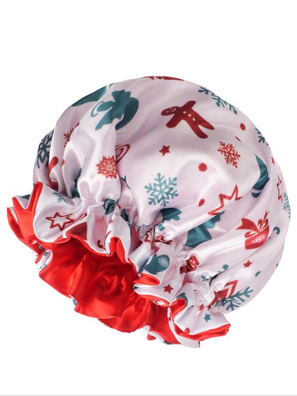 Merry Christmas Themed Double Layer Satin Sleeping Bonnet, Soft Hair Protect Bonnet, Fashion Accessories for Women & Girls