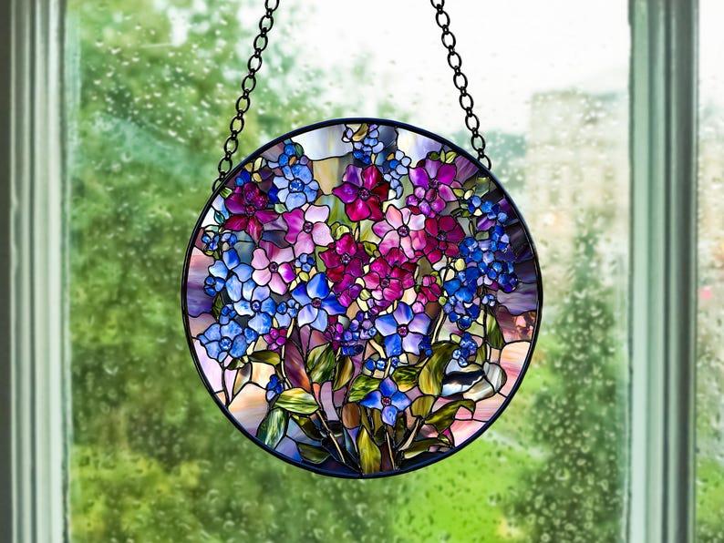 Faux Stained Glass Larkspur Flowers Acrylic Suncatcher, Peony Suncatcher, Wildflower Suncatcher, Flower Lover Gift, Gardening Lover, Home Decoration