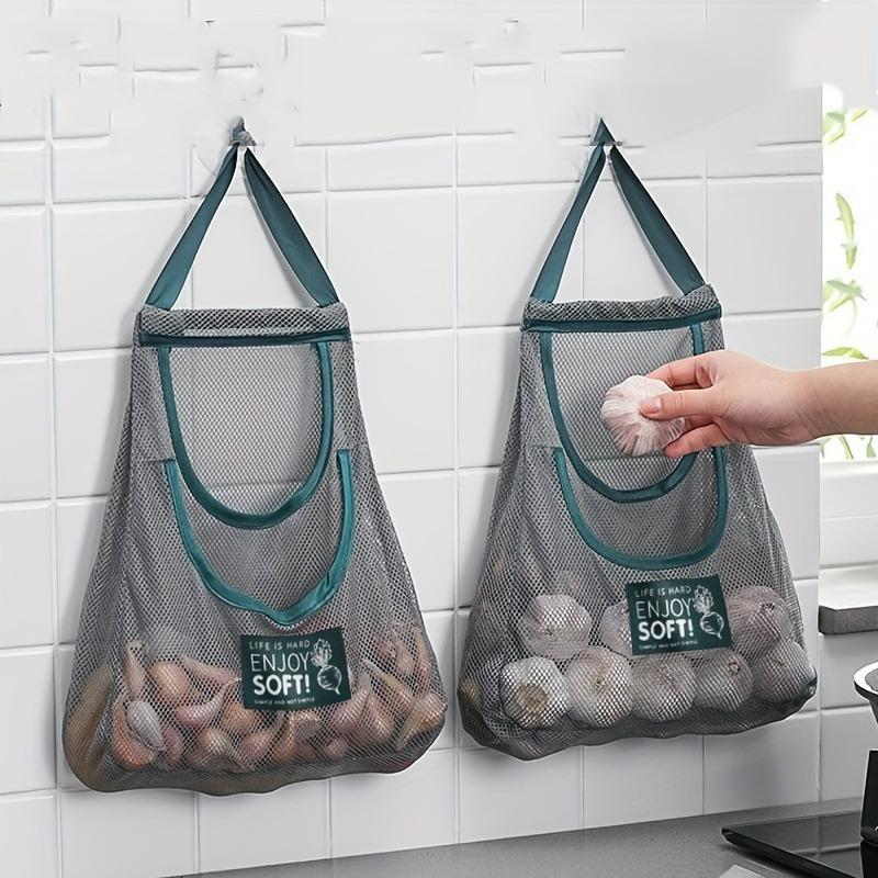 Mesh Hanging Storage Bag, 2 Counts set Breathable Garlic Onion Storage Bag, Kitchen Storage Organizer for Home Dormitory Dining Room