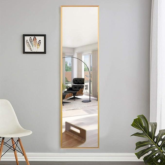 RectangSquare Arched Full Length Mirror, Full Body Standing Mirror, Large Floor Mirror for Wall Door Bedroom Bathroom Living Room with Aluminum Frame (59*16)