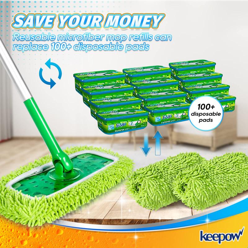 KEEPOW Dry Sweeping Wet Mopping Cloths for Swiffer Sweeper Reusable & Washable Microfiber Mop Pads (Mop is Not Included)